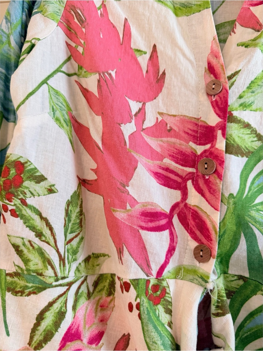 Nicole Miller White Floral Tie-Front Button Down Shirt with Pink & Green - Picture 2 of 4